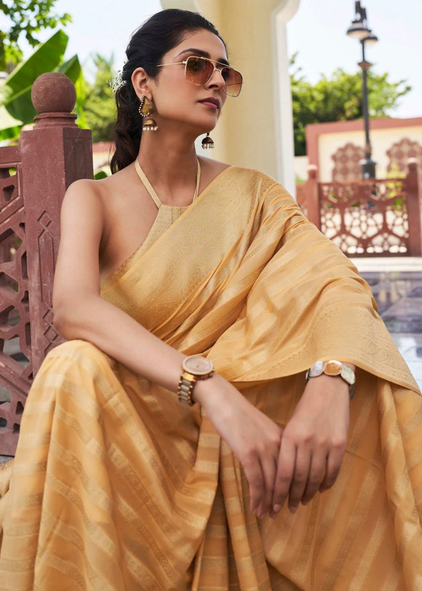 Beige Brown Zari Woven Georgette Silk Saree - House of Sarvati LLC