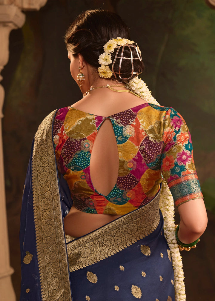 Berry Blue Crepe Dola Silk Saree with Rich Zari Weaving - House of Sarvati LLC