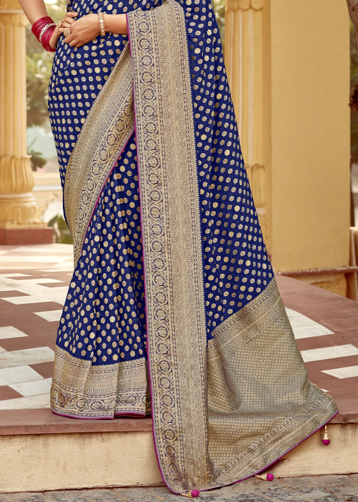 Berry Blue Dola Silk Saree with Intricate Weaving & Embroidered Blouse - House of Sarvati LLC