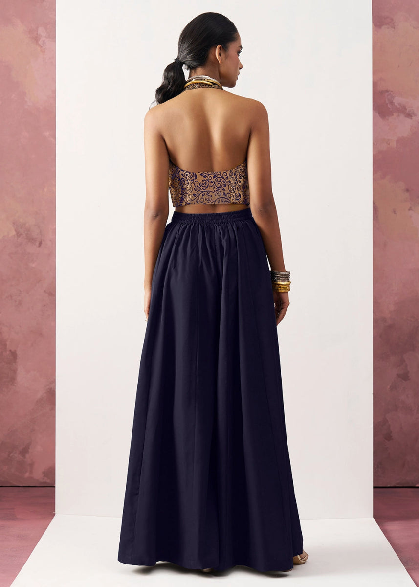 Berry Blue Palazzo & Jacquard Waistcoat Fusion Set - House of Sarvati LLC