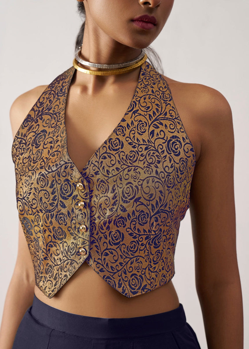 Berry Blue Palazzo & Jacquard Waistcoat Fusion Set - House of Sarvati LLC