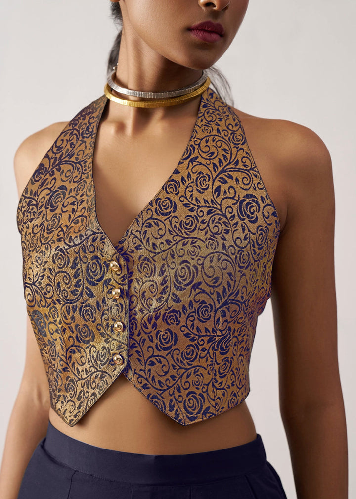 Berry Blue Palazzo & Jacquard Waistcoat Fusion Set - House of Sarvati LLC