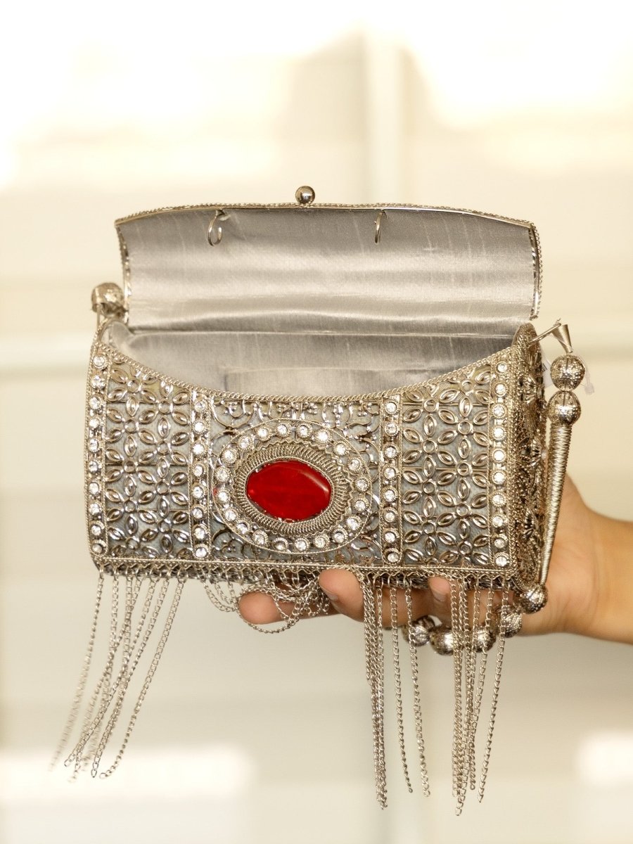 Betty Silver Evening Clutch - House of Sarvati LLC