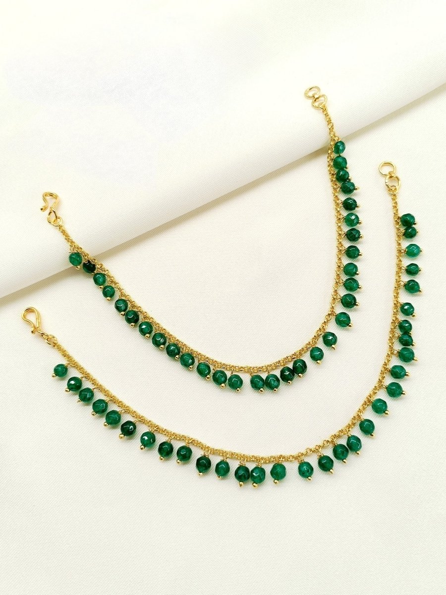 Bhagyalaxmi Green Traditional Ear Chain - House of Sarvati LLC