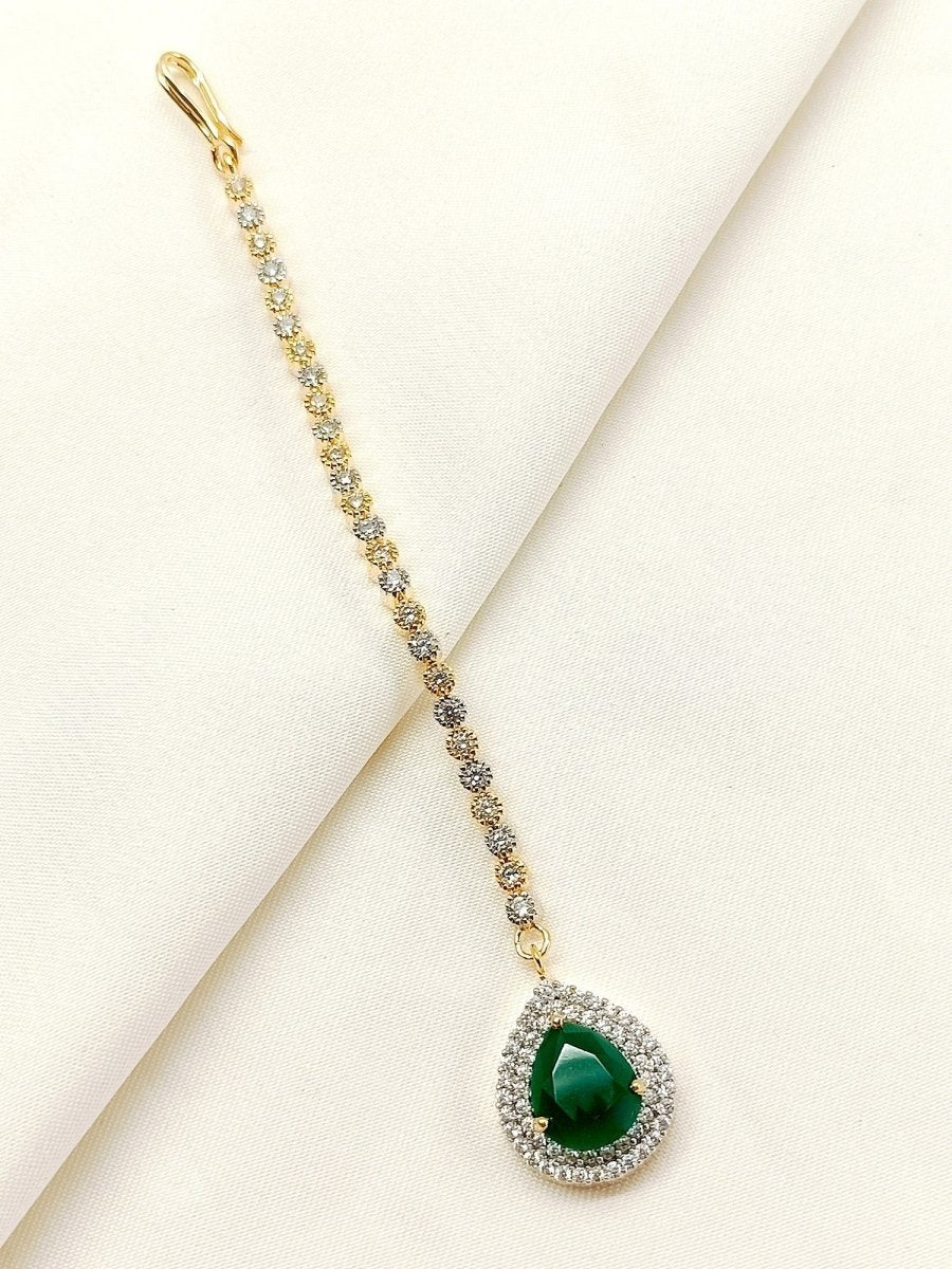 Bhavyata Green American Diamond Teeka - House of Sarvati LLC