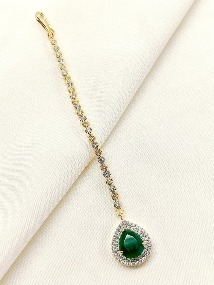 Bhavyata Green American Diamond Teeka - House of Sarvati LLC