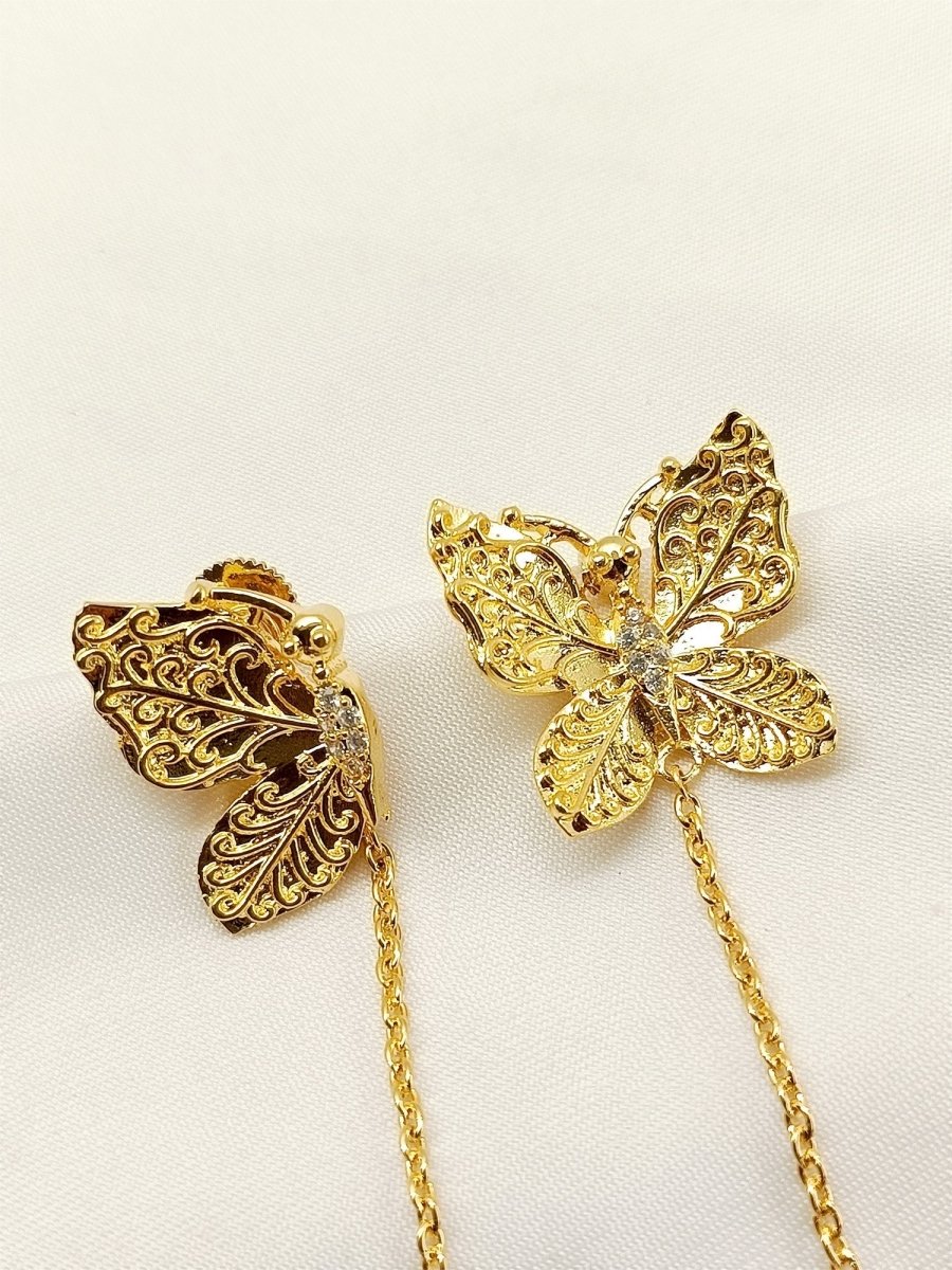 Bhuvi Golden Boutique Earring With Chain - House of Sarvati LLC