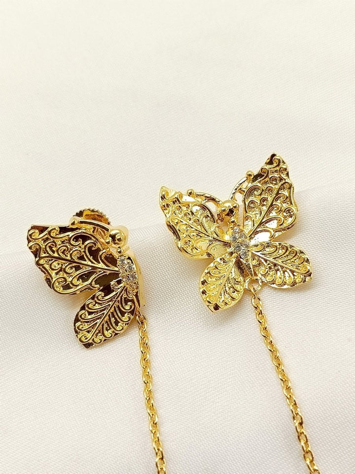 Bhuvi Golden Boutique Earring With Chain - House of Sarvati LLC