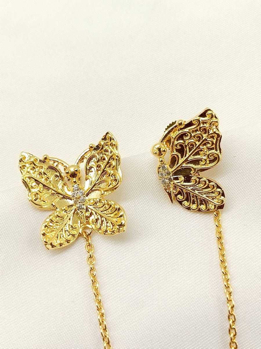 Bhuvi Golden Boutique Earring With Chain - House of Sarvati LLC