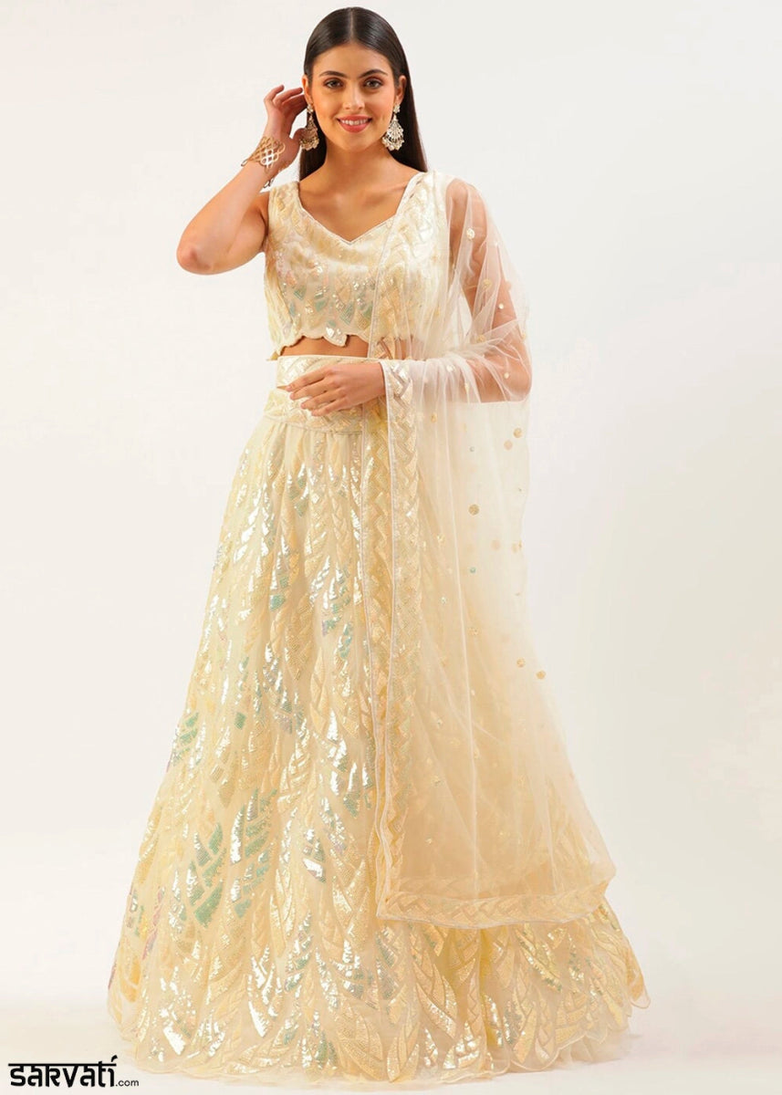 Blonde Yellow Net Lehenga with All - Over Sequins – Glam Look for Bridesmaids - House of Sarvati LLC