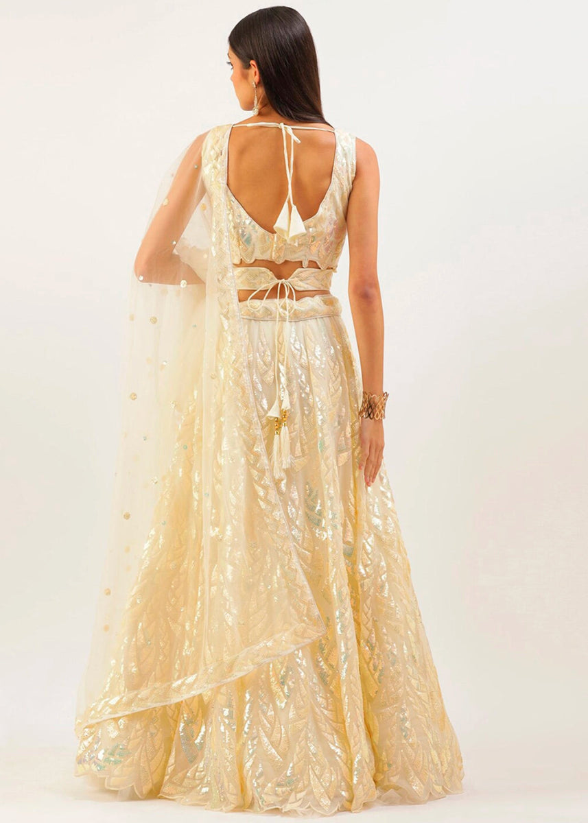 Blonde Yellow Net Lehenga with All - Over Sequins – Glam Look for Bridesmaids - House of Sarvati LLC