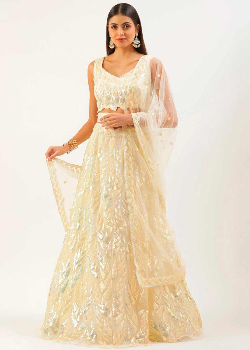 Blonde Yellow Net Lehenga with All - Over Sequins – Glam Look for Bridesmaids - House of Sarvati LLC