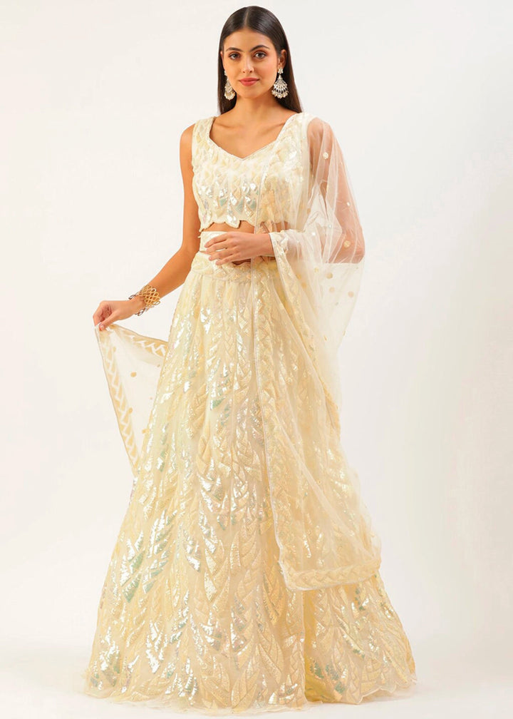 Blonde Yellow Net Lehenga with All - Over Sequins – Glam Look for Bridesmaids - House of Sarvati LLC