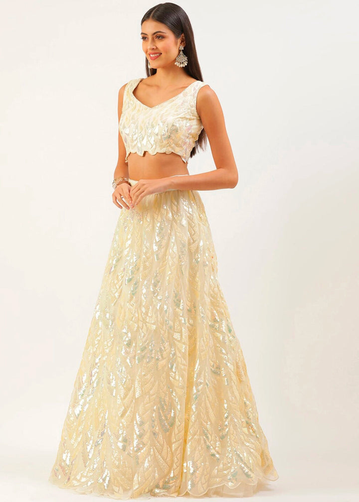 Blonde Yellow Net Lehenga with All - Over Sequins – Glam Look for Bridesmaids - House of Sarvati LLC