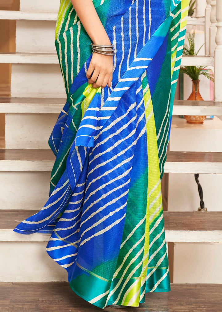 Blue & Yellow Ombre Leheriya Cotton Saree : Breezy Summer Look - House of Sarvati LLC