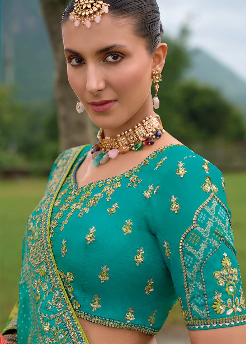 Bondi Blue Banarasi Silk Lehenga with Heavy Khatli & Embroidery Work - House of Sarvati LLC