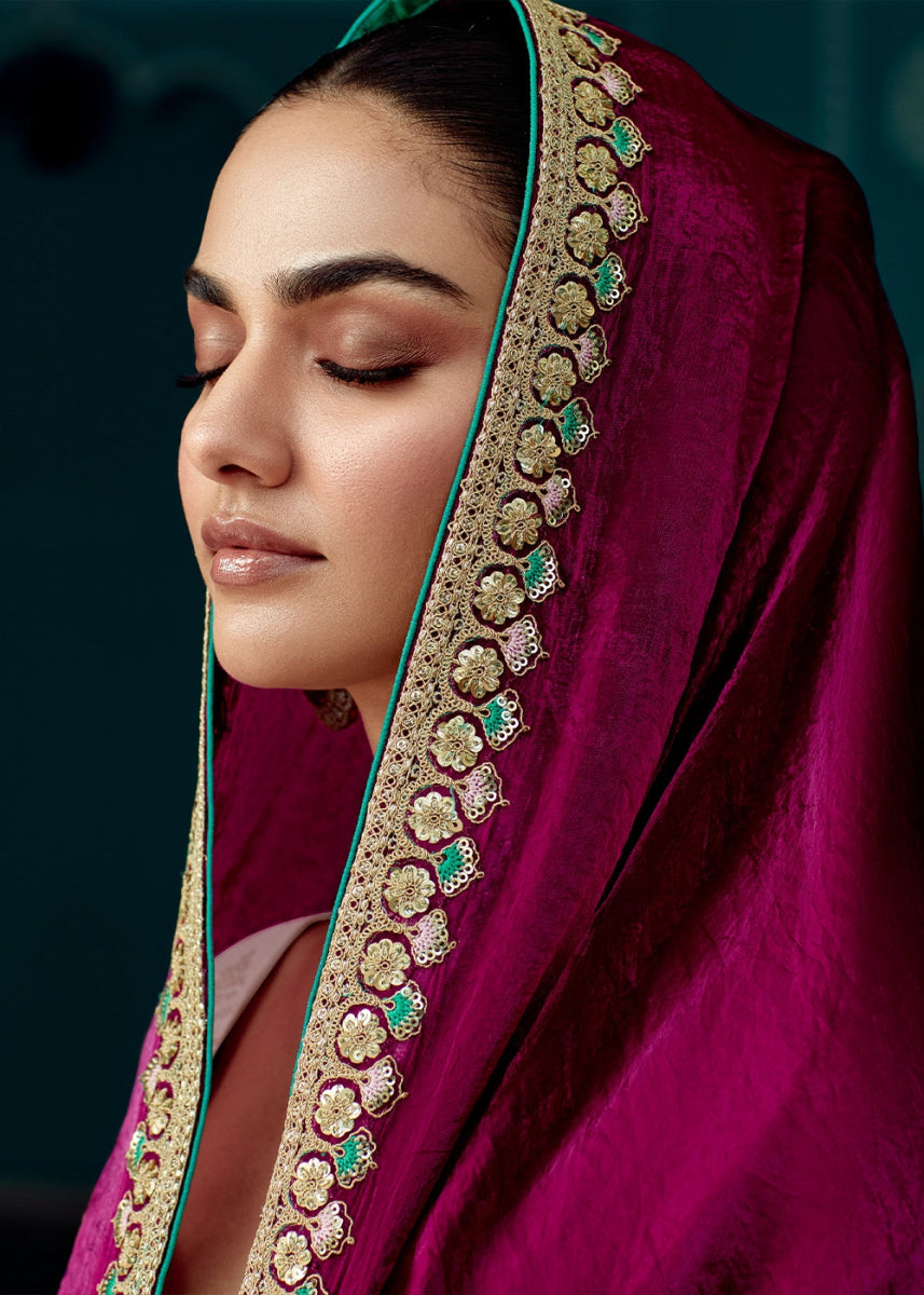 Boysenberry Purple Tissue Silk Saree with Exquisite Embroidery - House of Sarvati LLC