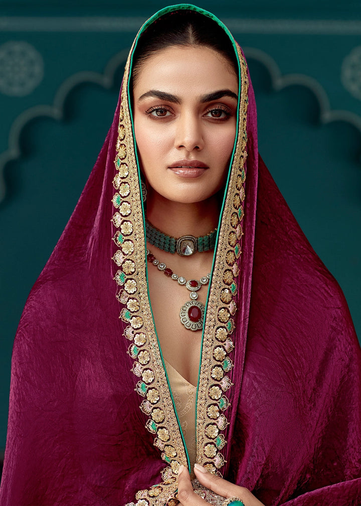 Boysenberry Purple Tissue Silk Saree with Exquisite Embroidery - House of Sarvati LLC