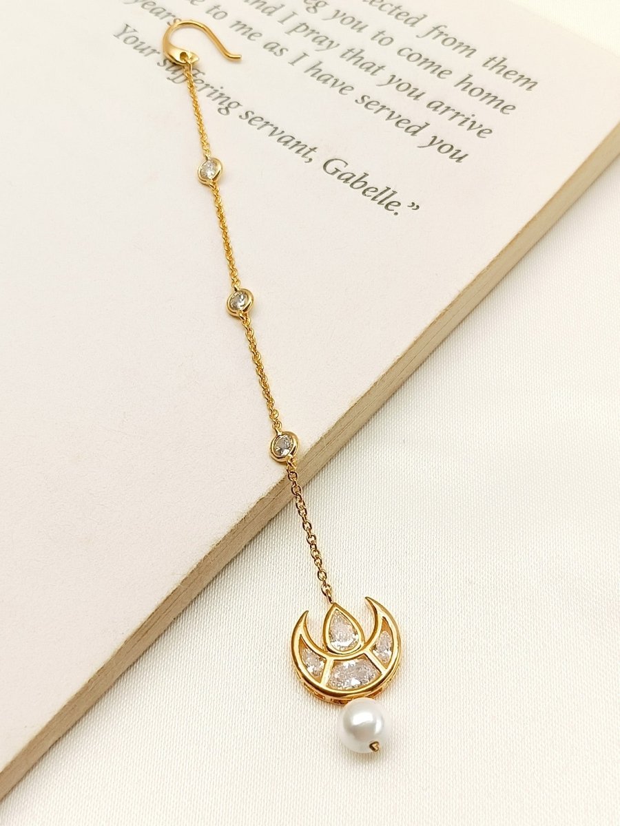 Brakha White American Diamond Maang Teeka - House of Sarvati LLC