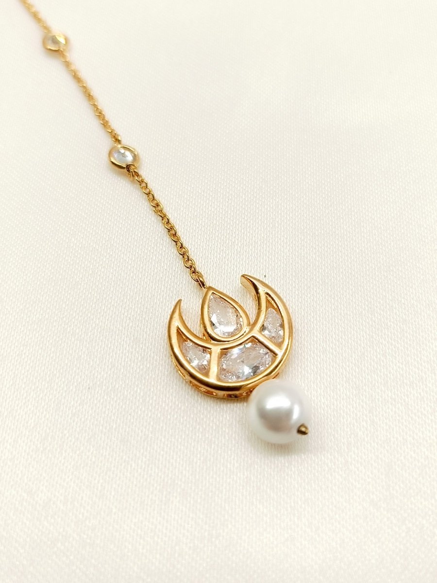 Brakha White American Diamond Maang Teeka - House of Sarvati LLC