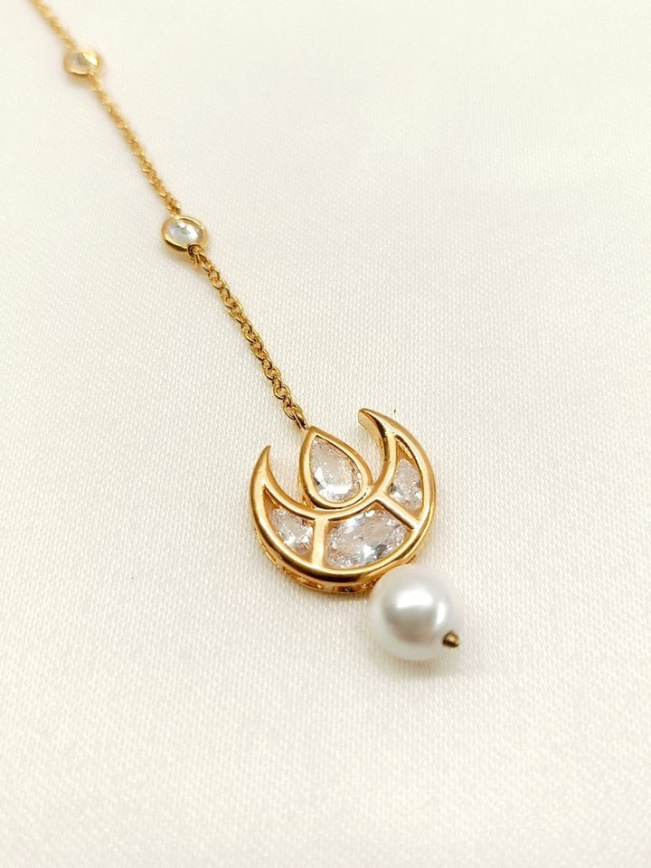 Brakha White American Diamond Maang Teeka - House of Sarvati LLC