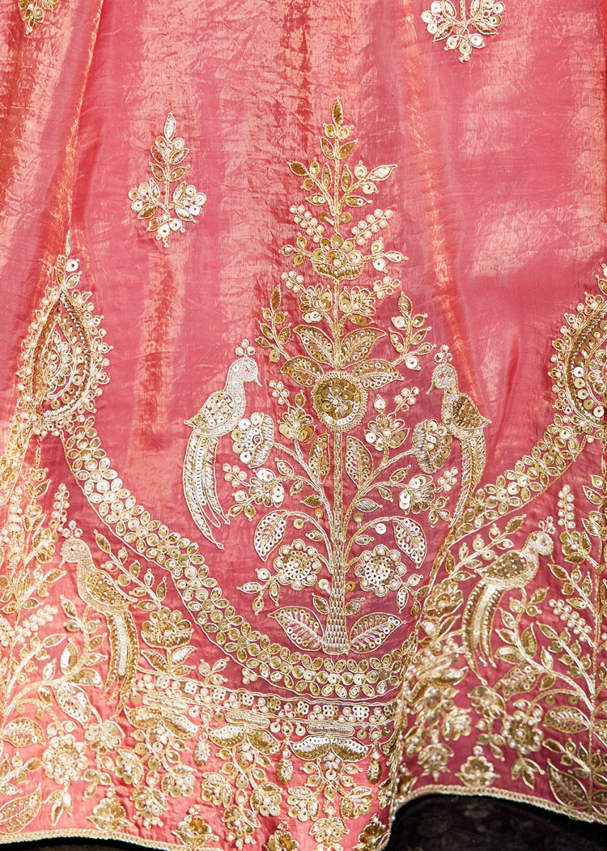 Brink Pink Organza Lehenga Choli with Handcrafted Sequins & Moti work - House of Sarvati LLC