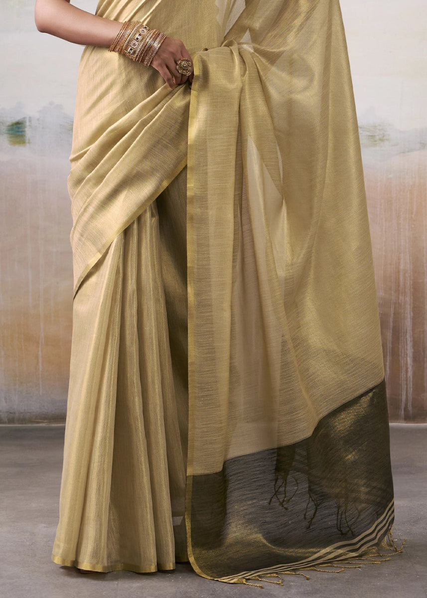 Brown Toned Tissue Silk Saree with Elegant Contrast Blouse Combination - House of Sarvati LLC