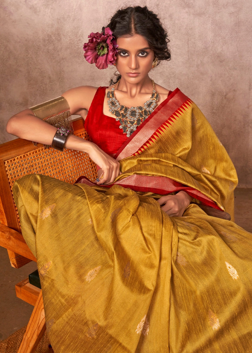 Butter Yellow Bhagalpuri Silk Saree with Handcrafted Gadwal Border - House of Sarvati LLC