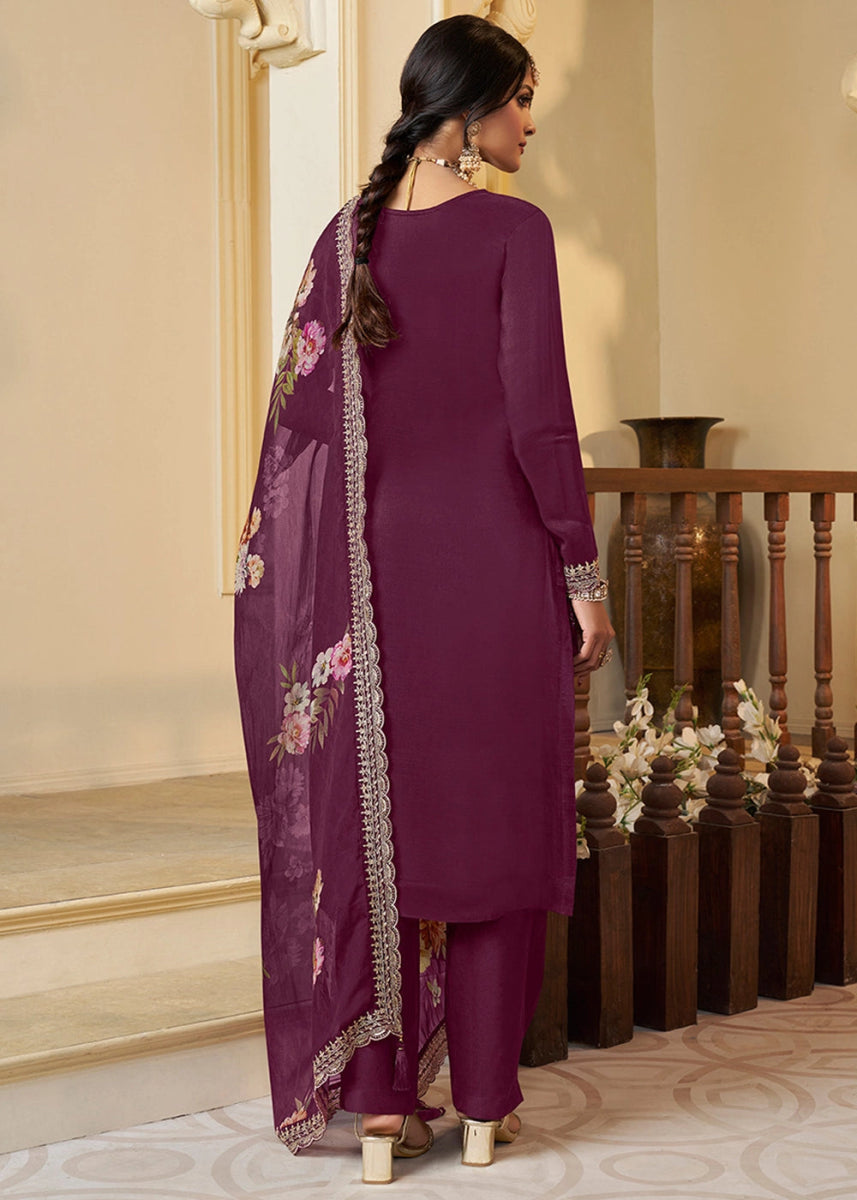 Byzantine Purple Munga Silk Suit with Shimmering Sequin Embellishments - House of Sarvati LLC