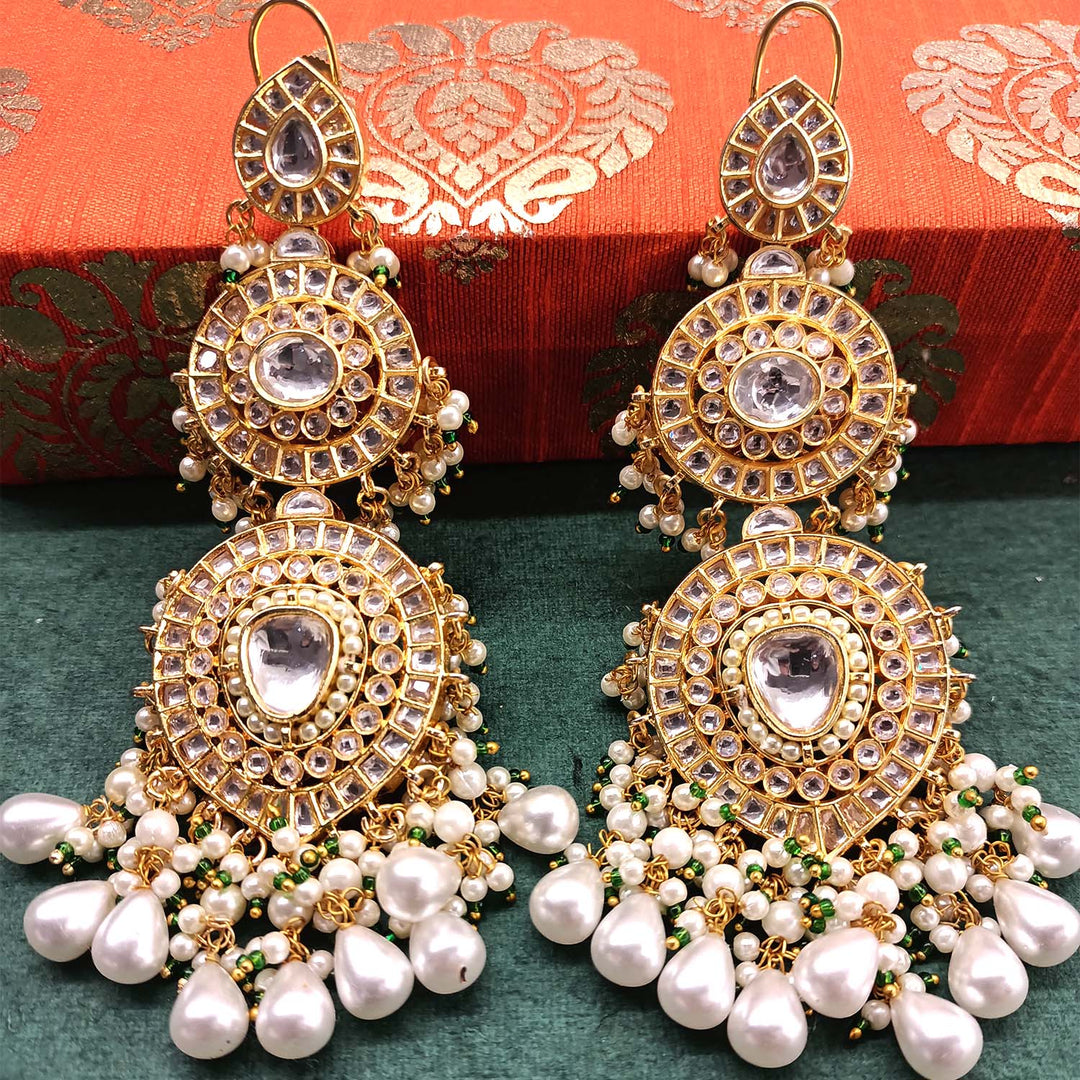 Isha Pista Green Stone Gold Plated Kundan Earrings