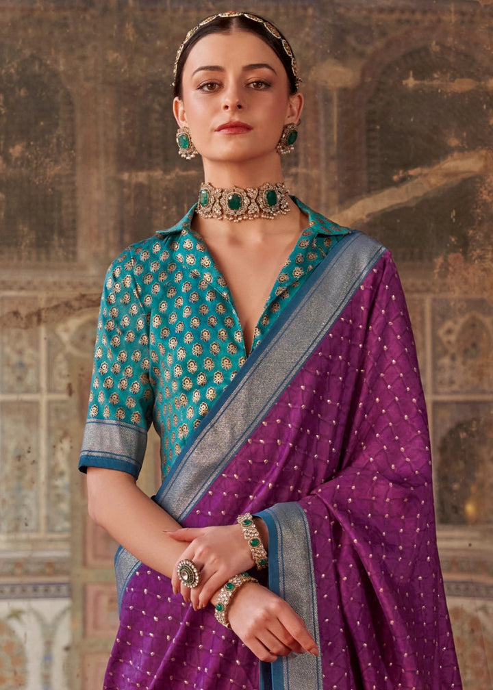 Cardinal Purple Silk Saree with Printed Patterns - House of Sarvati LLC