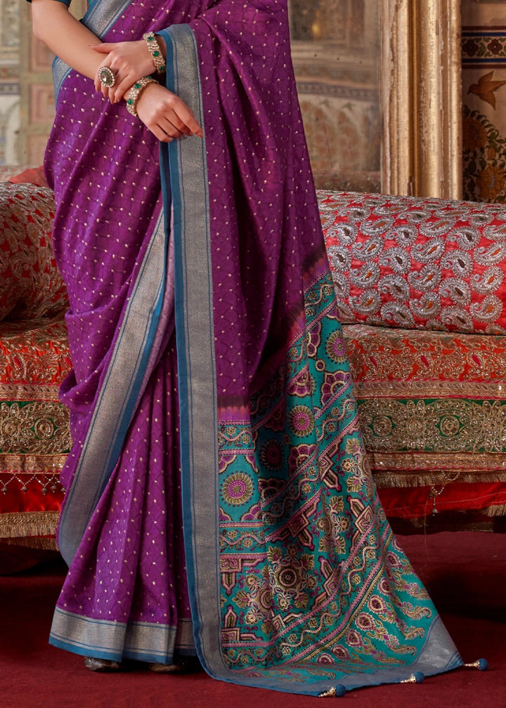 Cardinal Purple Silk Saree with Printed Patterns - House of Sarvati LLC