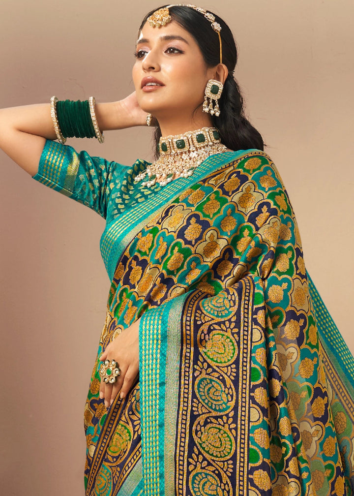 Cerulean Blue Handwoven Zari Georgette Silk Saree - House of Sarvati LLC