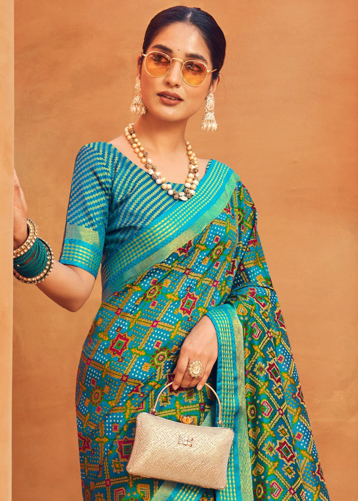 Cerulean Blue Handwoven Zari Georgette Silk Saree - House of Sarvati LLC