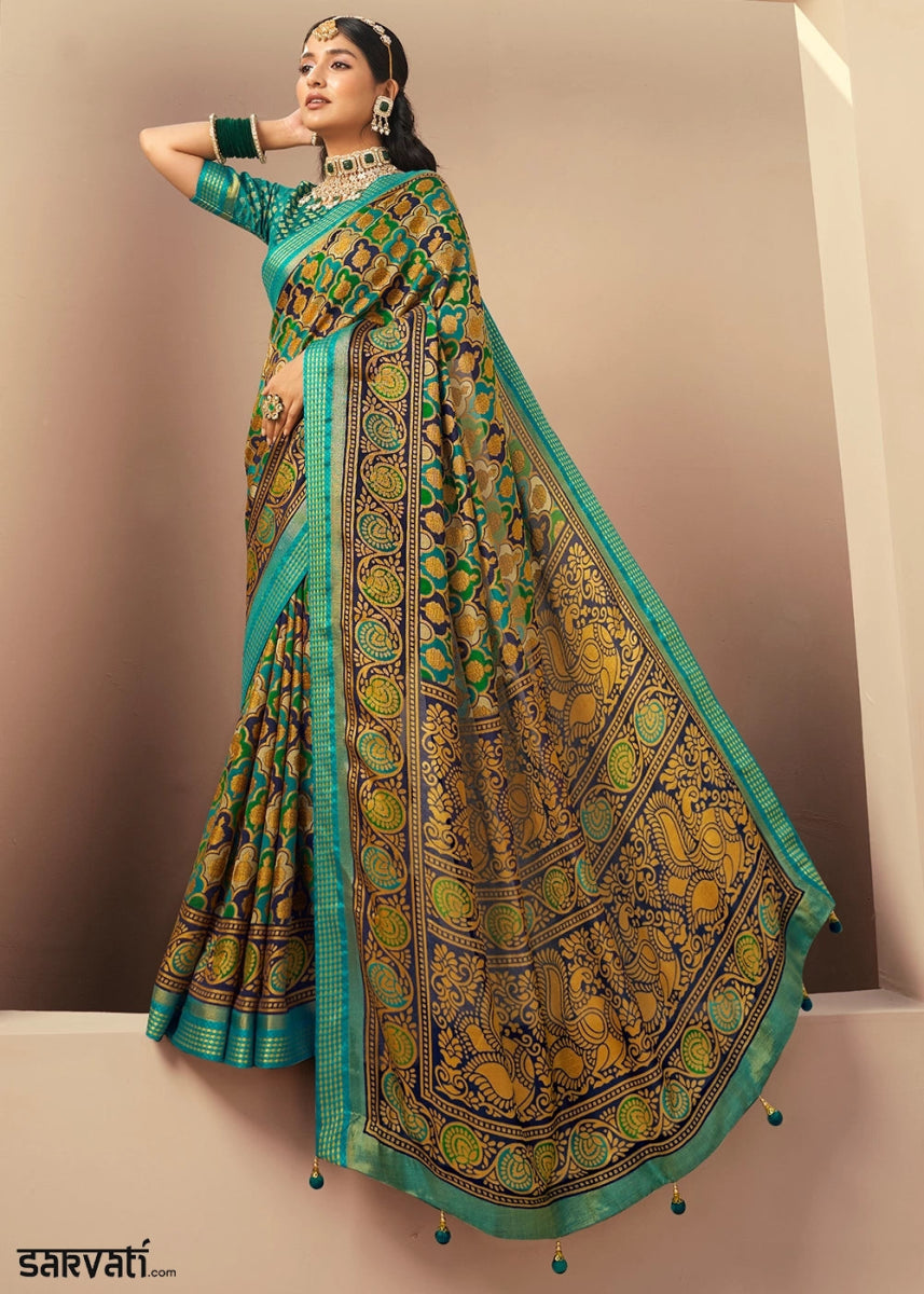 Cerulean Blue Handwoven Zari Georgette Silk Saree - House of Sarvati LLC