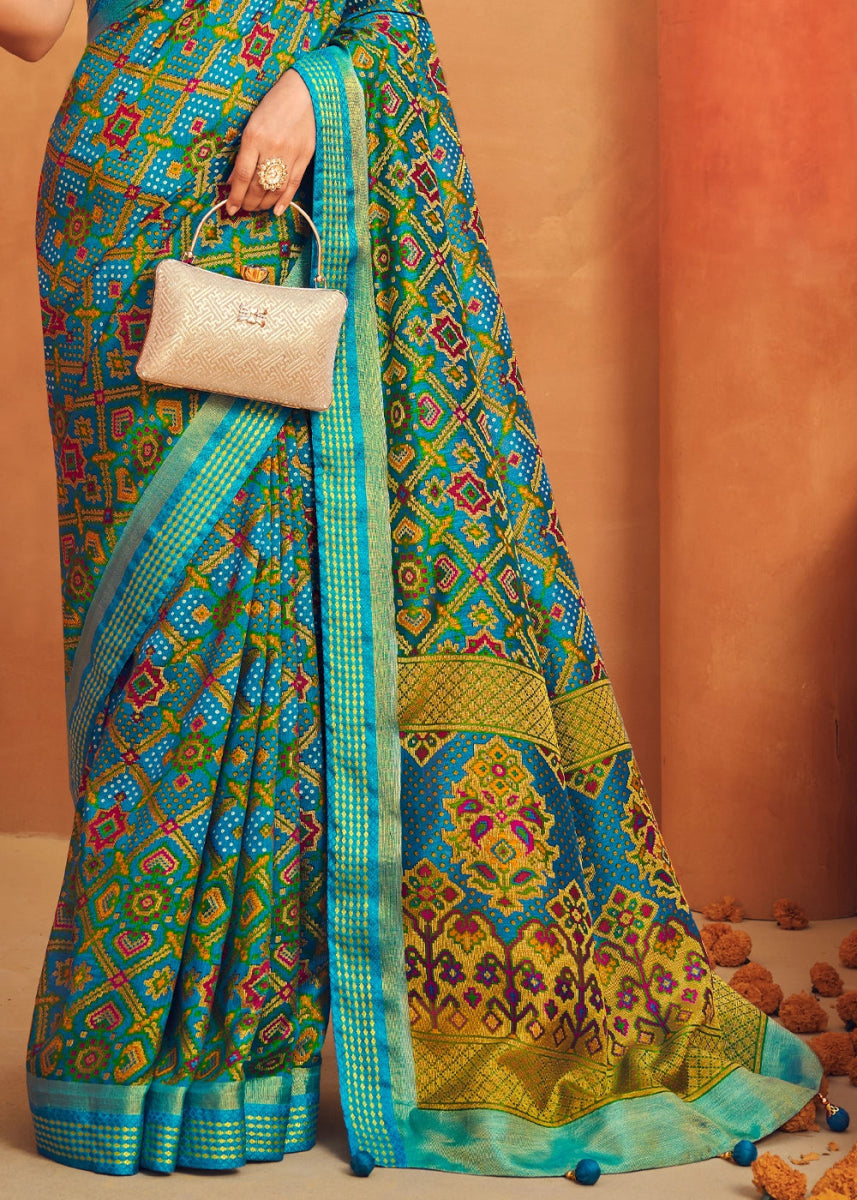 Cerulean Blue Handwoven Zari Georgette Silk Saree - House of Sarvati LLC