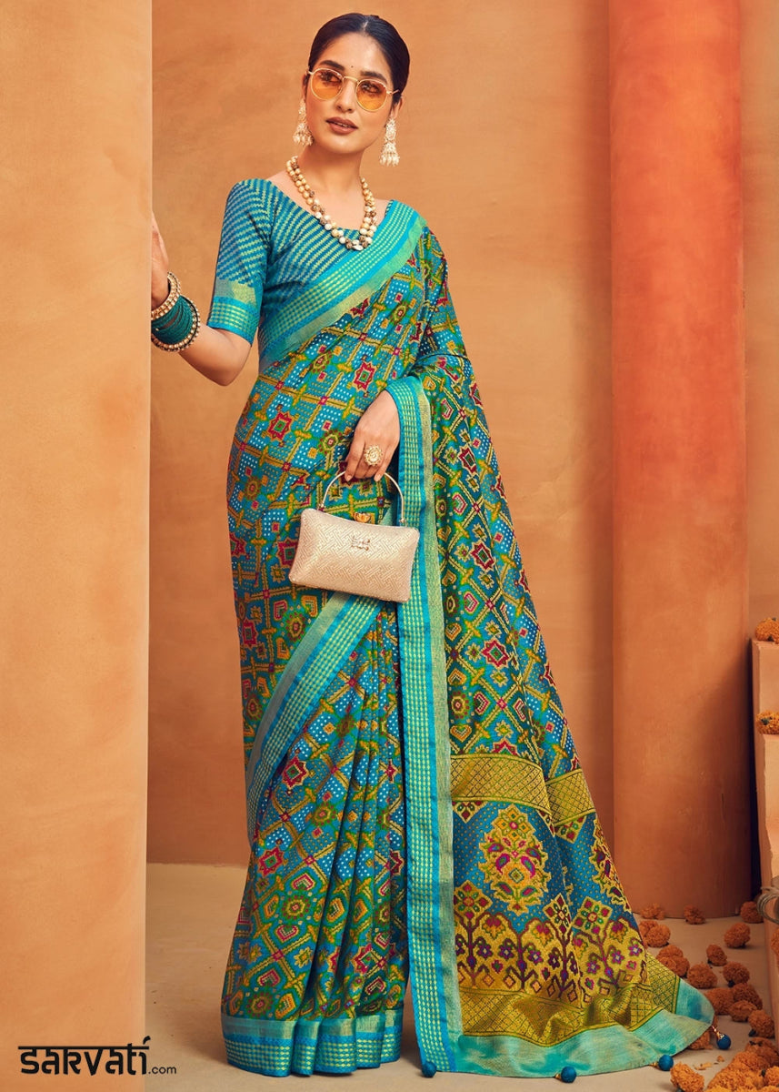 Cerulean Blue Handwoven Zari Georgette Silk Saree - House of Sarvati LLC