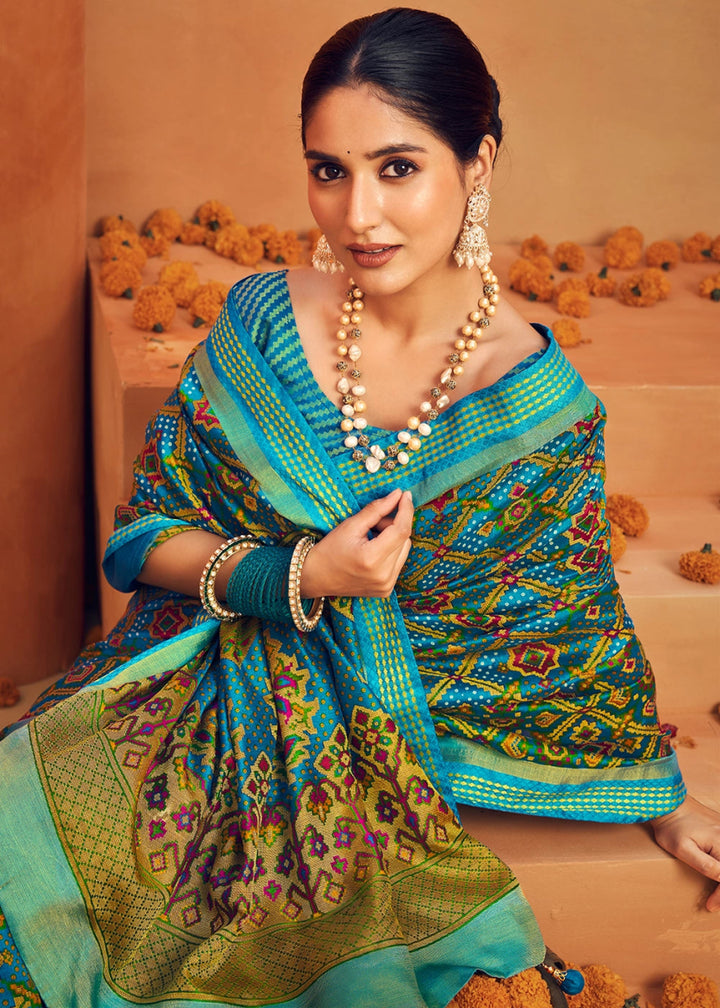 Cerulean Blue Handwoven Zari Georgette Silk Saree - House of Sarvati LLC