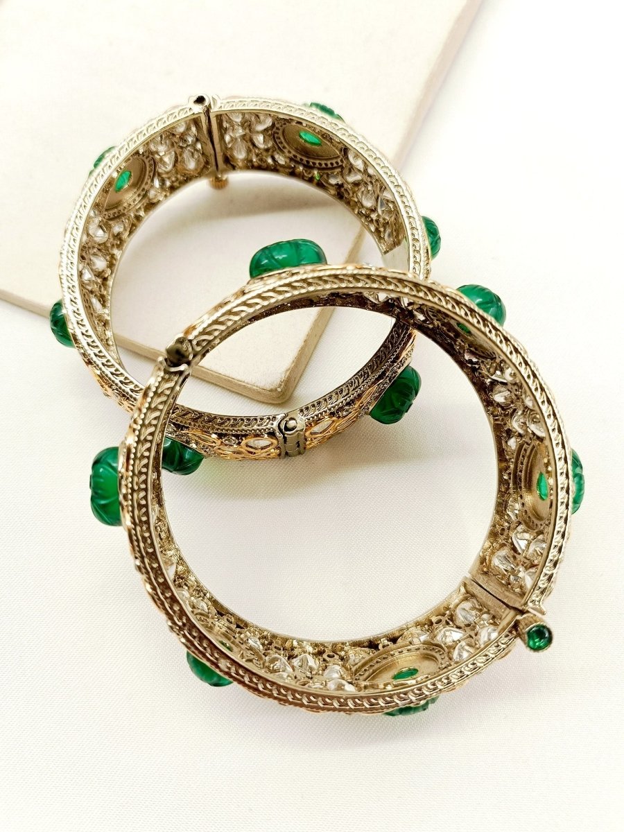 Chadni Green Kundan Bangle Set Of 2 - House of Sarvati LLC