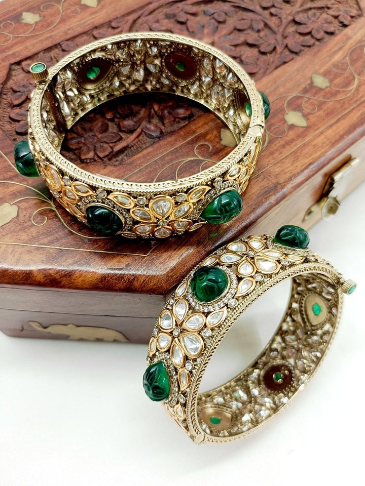 Chadni Green Kundan Bangle Set Of 2 - House of Sarvati LLC