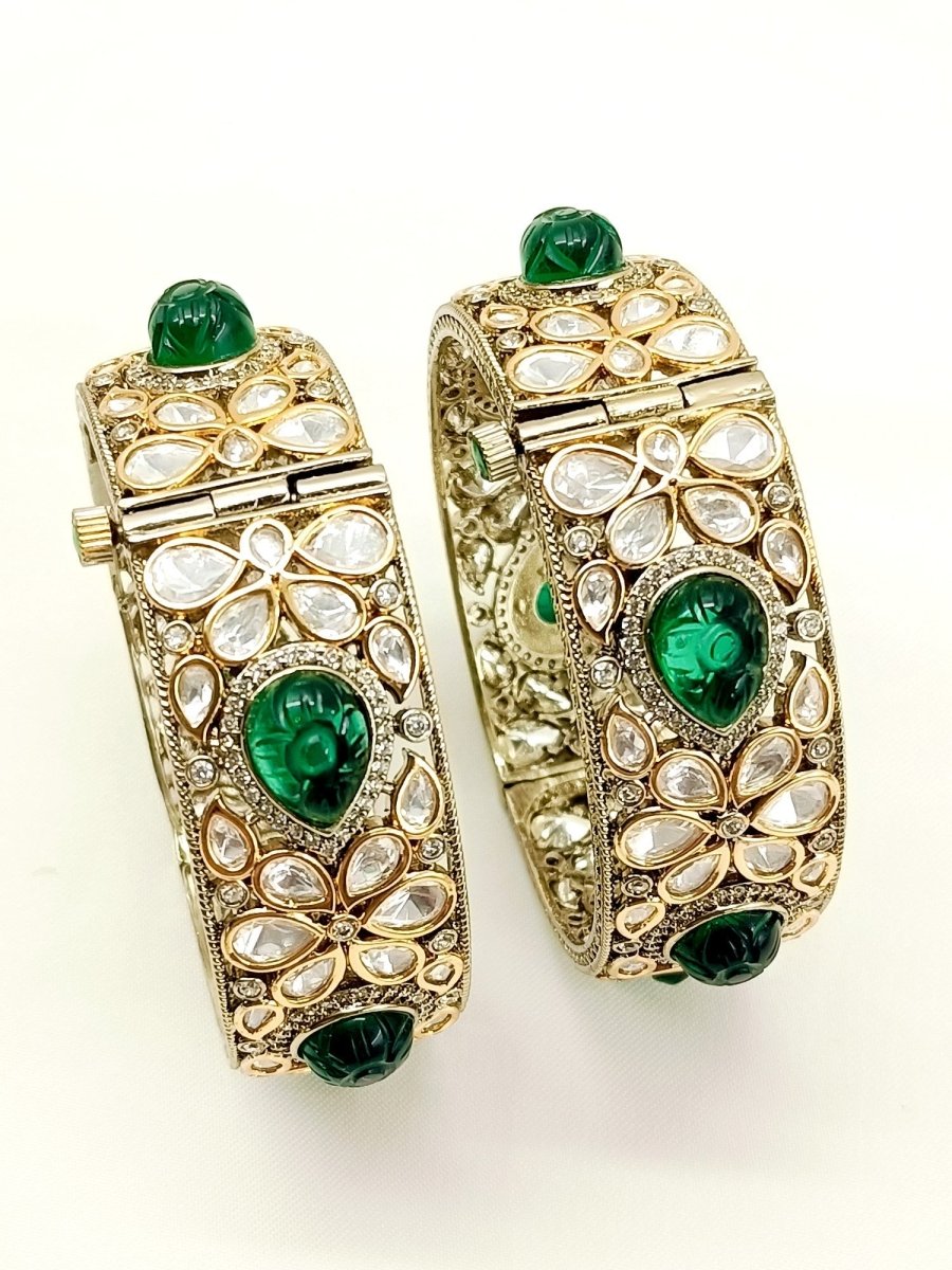 Chadni Green Kundan Bangle Set Of 2 - House of Sarvati LLC
