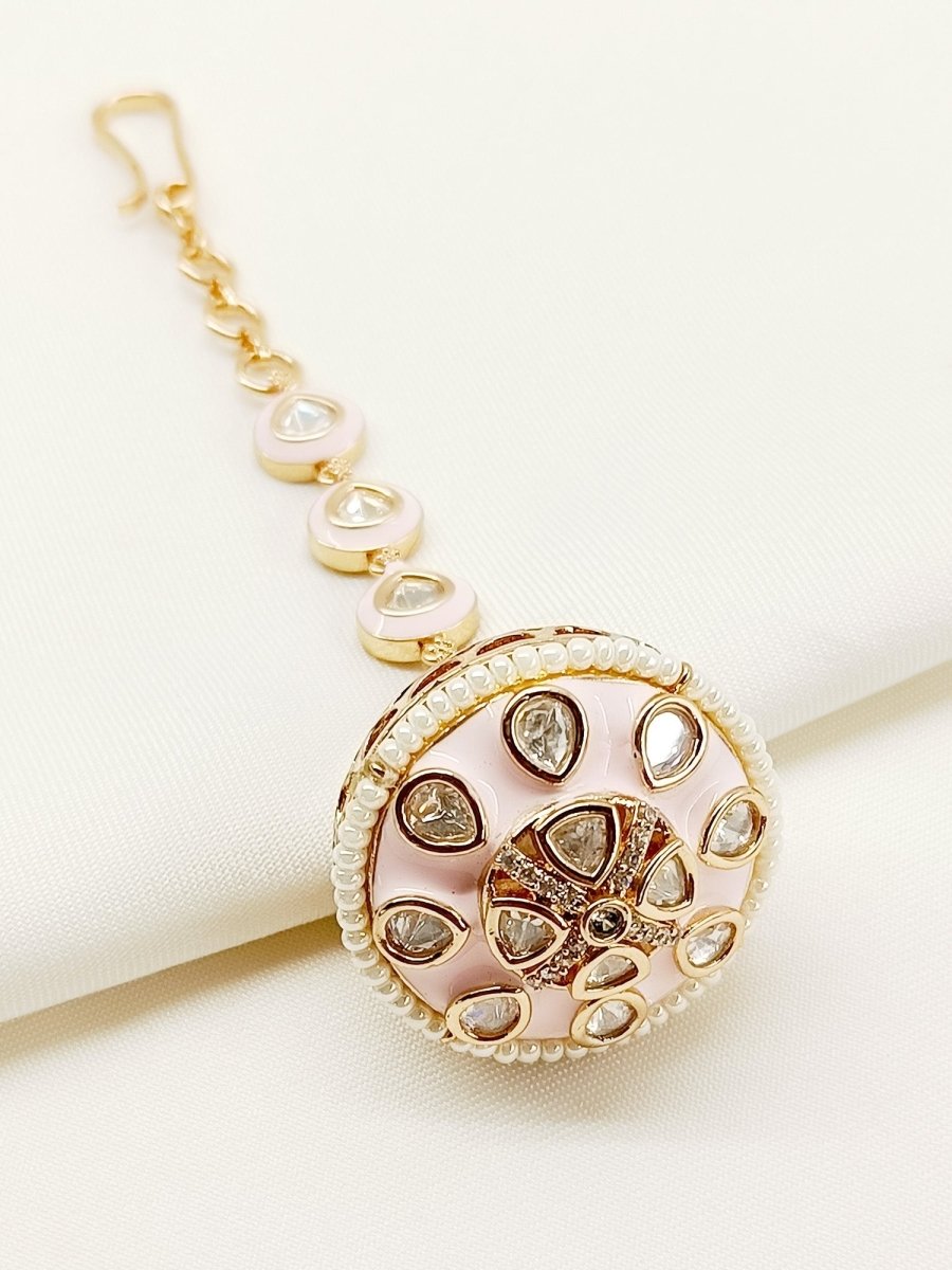 Chakrika Baby Pink Kundan Borla - House of Sarvati LLC