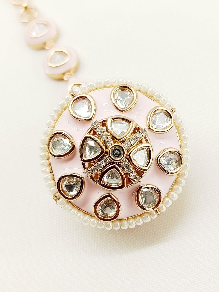 Chakrika Baby Pink Kundan Borla - House of Sarvati LLC
