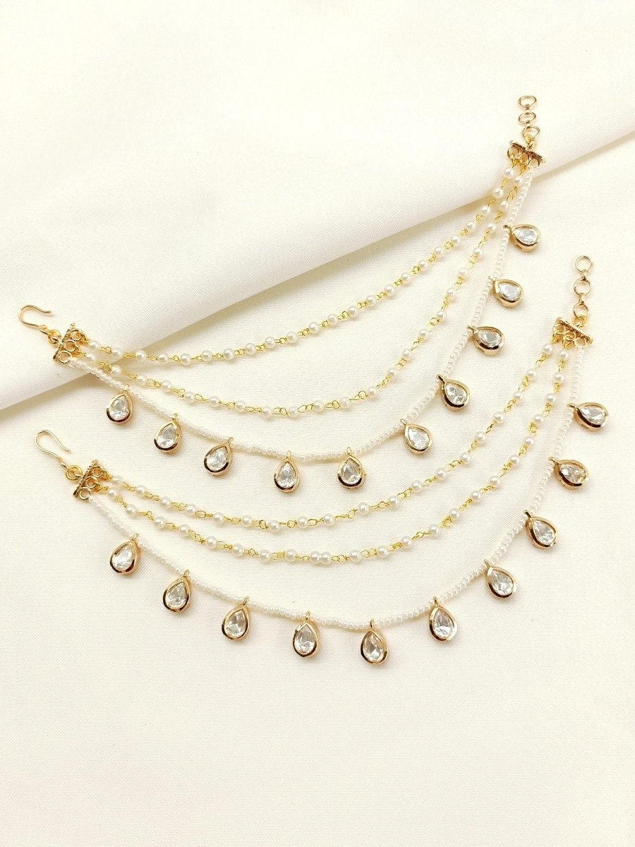 Chameli White Traditional Ear Chain. - House of Sarvati LLC