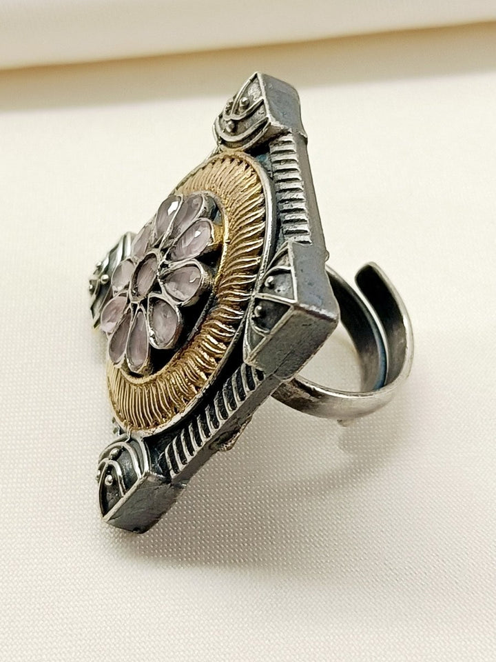 Chanda Baby Pink Oxidized Finger Ring - House of Sarvati LLC