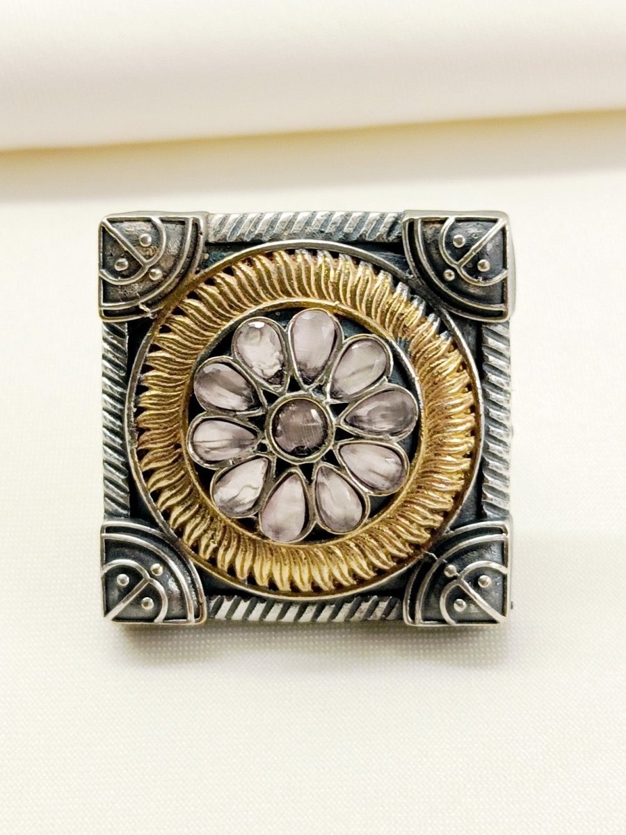 Chanda Baby Pink Oxidized Finger Ring - House of Sarvati LLC