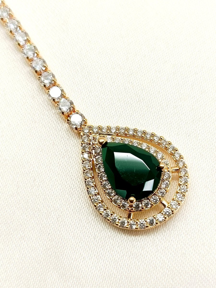 Chandelier Green American Diamond Maang Teeka - House of Sarvati LLC