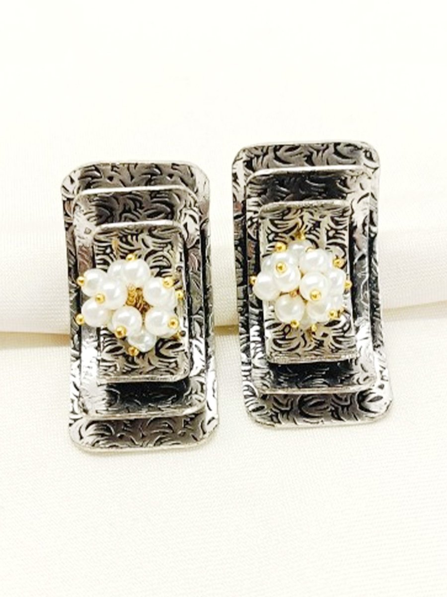 Chandrea White Pearl Oxidized Tops - House of Sarvati LLC