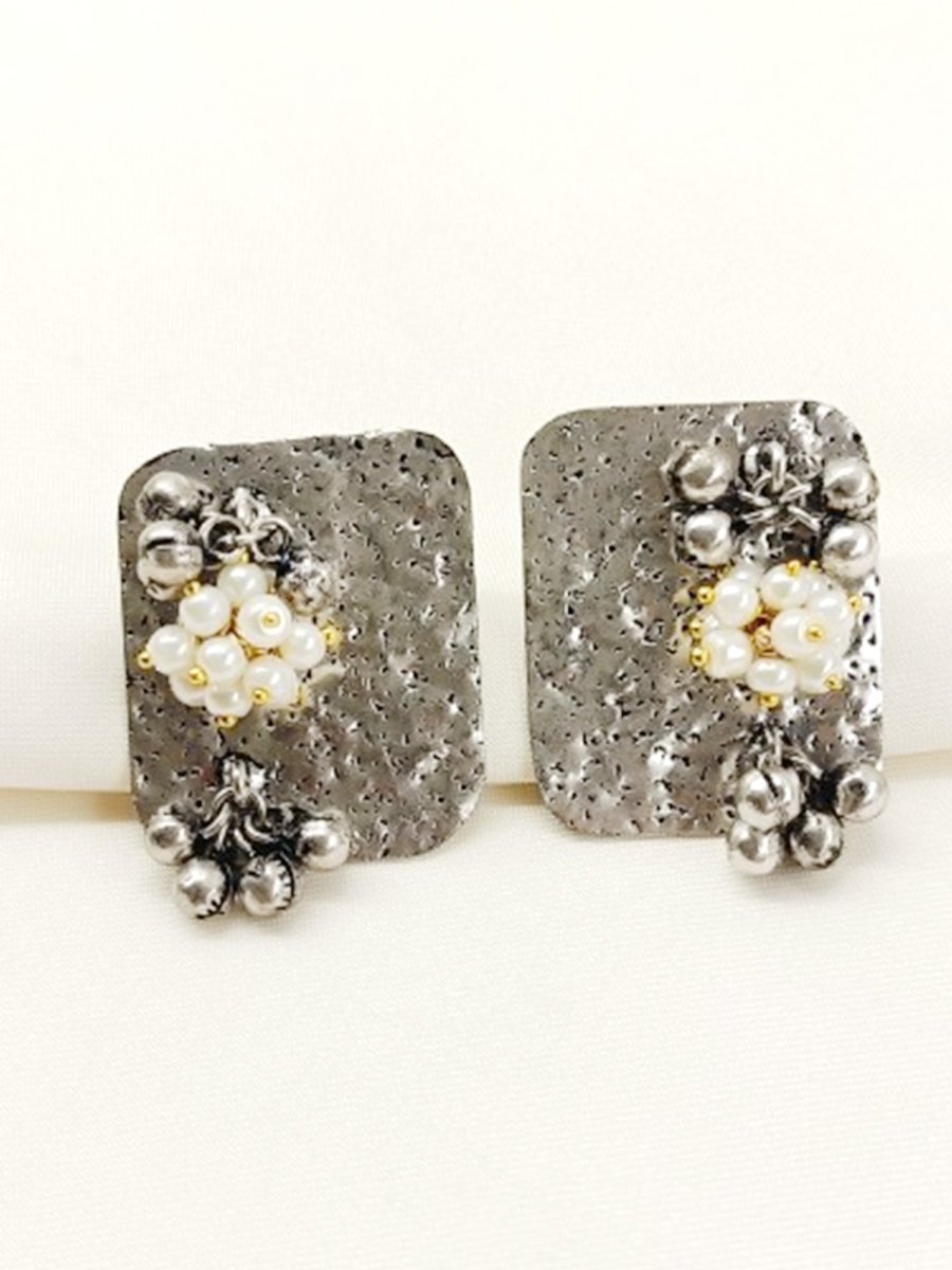Chandrima White Pearl Oxidized Tops - House of Sarvati LLC