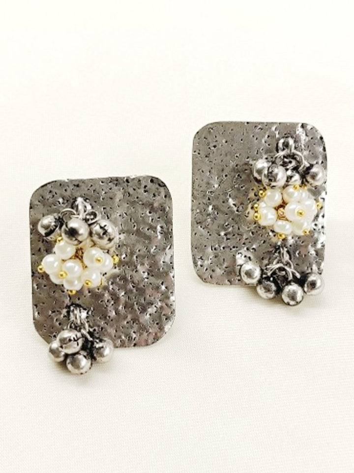 Chandrima White Pearl Oxidized Tops - House of Sarvati LLC